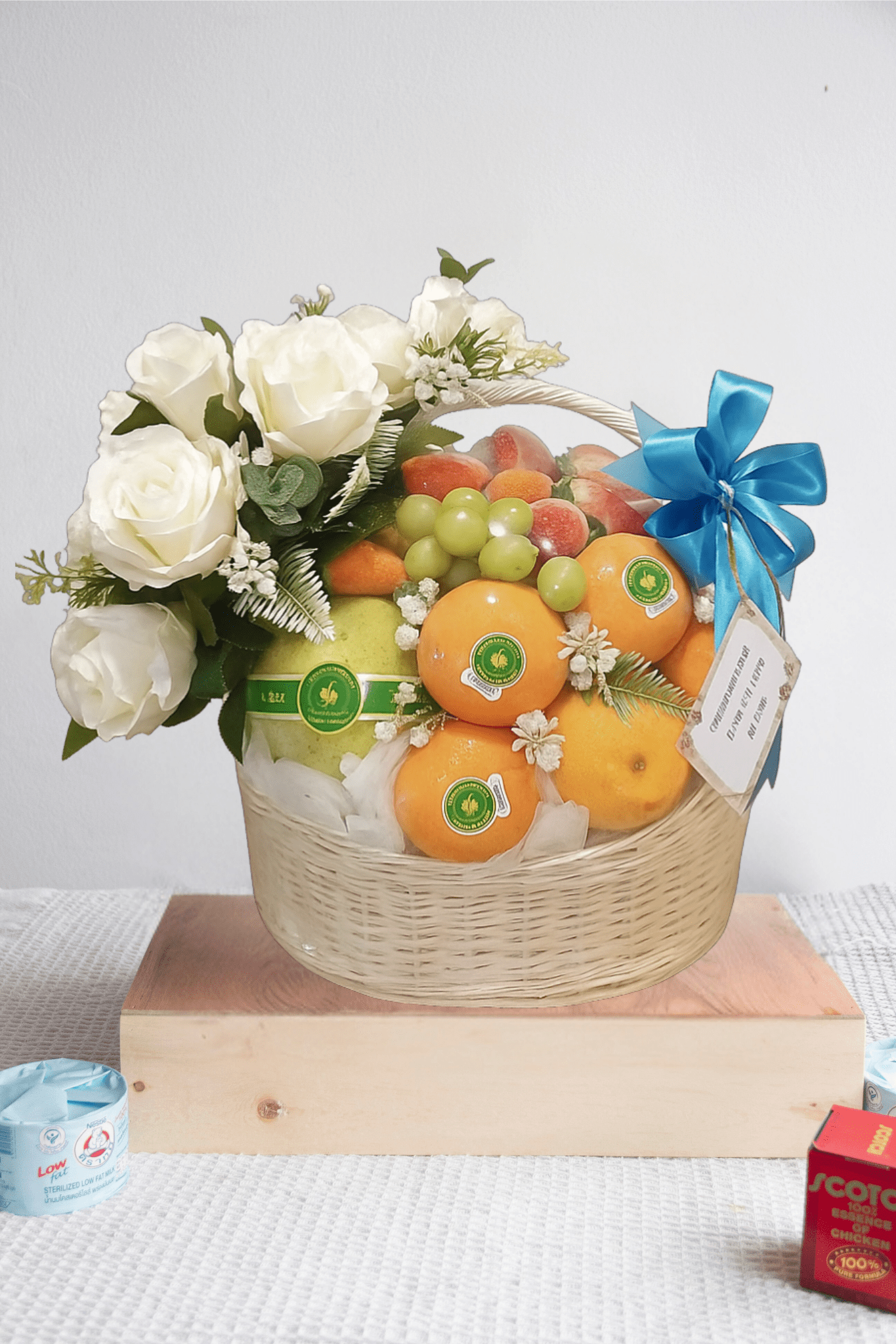 เกษียณสำราญ - กระเช้าหวายสีขาวไซส์ใหญ่